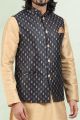 Blue Jaquard Nehru Jacket for Mens (NMK-6689)