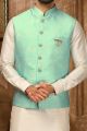 Blue Jaquard Nehru Jacket (NMK-6349)