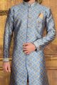 Blue Jaquard Silk Brocade Indian Indo western (NMK-3588)