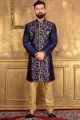 Blue Jaquard Silk Brocade Indo western (NMK-3577)