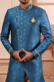 Blue Jaquard Silk Brocade Indo Western (NMK-4441)