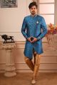 Blue Jaquard Silk Brocade Indo Western (NMK-4441)