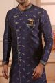 Blue Jaquard Silk Brocade Indo Western (NMK-4447)