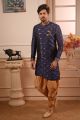 Blue Jaquard Silk Brocade Indo Western (NMK-4447)