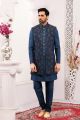 Blue Jaquard Silk Brocade Indo Western (NMK-5590)