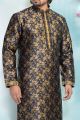 Blue Jaquard Silk Brocade Kurta Pajama (NMK-4893)