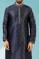 Blue Jaquard Silk Brocade Kurta Pajama (NMK-5193)