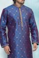 Blue Jaquard Silk Brocade Kurtas for Men (NMK-4923)