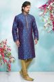 Blue Jaquard Silk Brocade Kurtas for Men (NMK-4923)