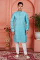 Blue Jaquard Silk Brocade Kurtas for Men (NMK-7756)