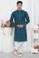 Blue Jaquard Silk Brocade Mens Kurta (NMK-7740)