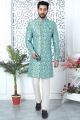 Blue Jaquard Silk Indo Western for Men (NMK-7193)