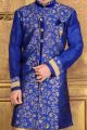 Blue Jaquard Silk Indo western (NMK-3586)