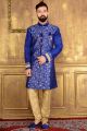 Blue Jaquard Silk Indo western (NMK-3586)