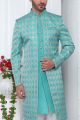 Blue Jaquard Silk Indo Western (NMK-7170)