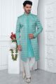 Blue Jaquard Silk Indo Western (NMK-7170)