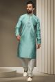 Blue Jaquard Silk Kurta Pajama for Men(NMK-5950)