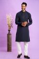 Blue Jaquard Silk Kurta Pajama (NMK-7574)