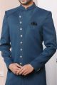 Blue Jaquard Silk Mens Indo Western (NMK-6189)