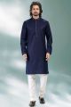 Blue Linen Cotton Casual Kurta Pajama (NMK-6742)