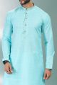 Blue Linen Cotton Mens Kurta Pajama (NMK-6740)