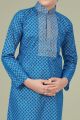 Blue Printed Cotton Silk Boys Kurta Pajama (NKK-714)