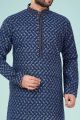 Blue Printed Cotton Silk Kurta Pajama (NMK-4848)