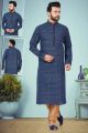 Blue Printed Cotton Silk Kurta Pajama (NMK-4848)