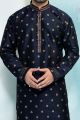 Blue Silk Brocade Kurta Pajama for Men (NMK-4904)