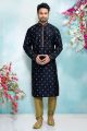 Blue Silk Brocade Kurta Pajama for Men (NMK-4904)