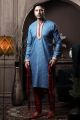 Blue Silk Mens Kurta Pajama (NMK-6089)