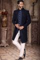 Blue Velvet Art Silk Indo Western for Men (NMK-6845)