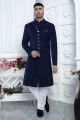 Blue Velvet Silk Mens Sherwani (NMK-7882)