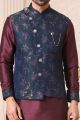 Blue, Wine Art Banarasi Silk Nehru Jacket (NMK-5650)