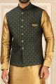 Bottle Green Art Banarasi Silk Nehru Jacket (NMK-6301)