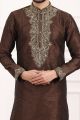 Brown Art Banarasi Silk Kurta Pajama (NMK-7022)