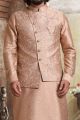 Brown Art Banarasi Silk Mens Nehru Jacket (NMK-5605)