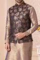 Brown Art Banarasi Silk Nehru Jacket (NMK-5636)