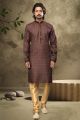 Brown hand loomed Cotton Kurta Pajama (NMK-6134)