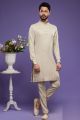 Casual Beige Art Banarasi Silk Mens Kurta (NMK-7067)