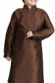 Coffee Brown Art Dupion Kids Kurta (NKK-497)