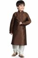 Coffee Brown Art Dupion Kids Kurta (NKK-497)