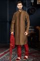 Coffee Brown Art Dupion Kurta Pajama (NMK-3401)