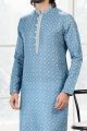 Cotton Digital Print Blue Kurta Pajama (NMK-6669)