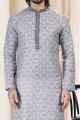 Cotton Digital Print Mens Kurta in Grey (NMK-6666)