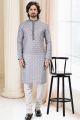 Cotton Digital Print Mens Kurta in Grey (NMK-6666)