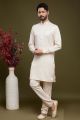 Cream Art Banarasi Silk Casual Kurta for Men (NMK-7075)