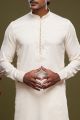 Cream Art Banarasi Silk Casual Kurta Pajama (NMK-7074)