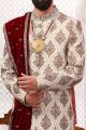 Cream Art Banarasi Silk Mens Sherwani (NMK-5536)