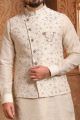 Cream Art Banarasi Silk Nehru Jacket (NMK-5619)